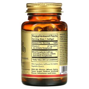 Thực phẩm bổ sung Solgar Naturally Sourced Vitamin E 67 mg (100 IU) 100 Softgels 033984034617