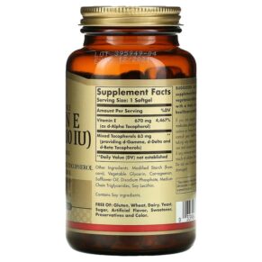 Thực phẩm bổ sung Solgar Naturally Sourced Vitamin E 670 mg (1.000 IU) 100 Vegetarian Softgels 033984035669