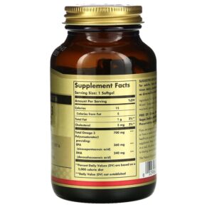 Thực phẩm bổ sung Solgar Omega-3 EPA & DHA Double Strength 700 mg 60 Softgels 033984020511