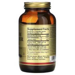 Thực phẩm bổ sung Solgar Psyllium Husks Fiber 500 mg 200 Vegetable Capsules 033984023154