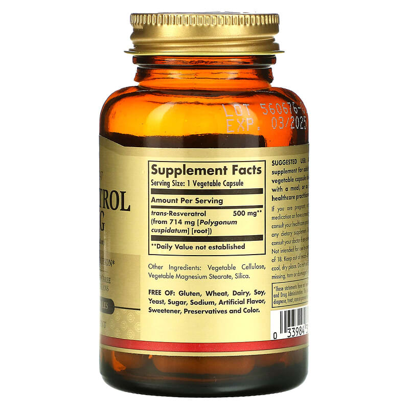 Solgar Resveratrol 500 mg 30 Vegetable Capsules 2 Thực phẩm bổ sung Solgar Resveratrol 500 mg 30 Vegetable Capsules 033984310452