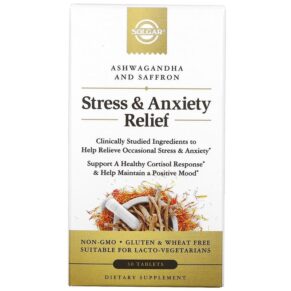 Thực phẩm chức năng Solgar Stress & Anxiety Relief Ashwagandha and Saffron 30 Tablets 033984005532