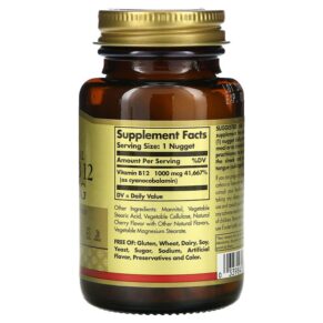 Thực phẩm bổ sung Solgar Sublingual Vitamin B12 1.000 mcg 250 Nuggets 033984032309