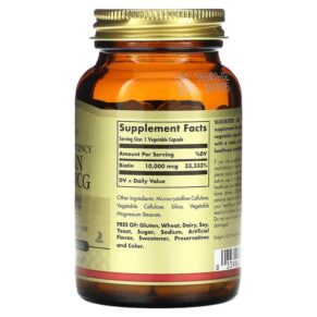 Thực phẩm bổ sung Solgar Super High Potency Biotin 10.000 mcg 120 Vegetable Capsules 033984523920