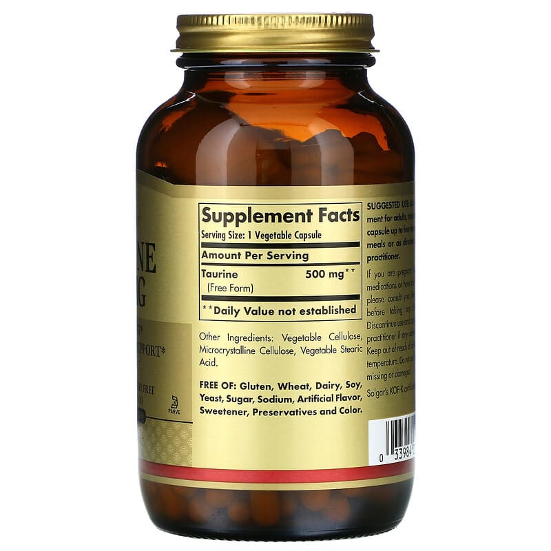 Solgar Taurine 500 mg 250 Vegetable Capsules 2 Thực phẩm bổ sung Solgar Taurine 500 mg 250 Vegetable Capsules 033984027022