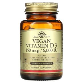 Thực phẩm chức năng Solgar Vegan Vitamin D3 150 mcg / 6.000 IU 100 Vegan Softgels 033984303355