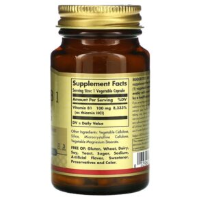 Thực phẩm bổ sung Solgar Vitamin B1 100 mg 100 Vegetable Capsules 033984029507