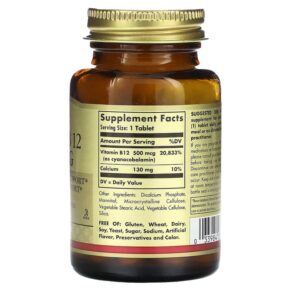 Thực phẩm bổ sung Solgar Vitamin B12 500 mcg 100 Tablets 033984032200