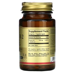 Thực phẩm bổ sung Solgar Vitamin B2 (Riboflavin) 100 mg 100 Vegetable Capsules 033984030503