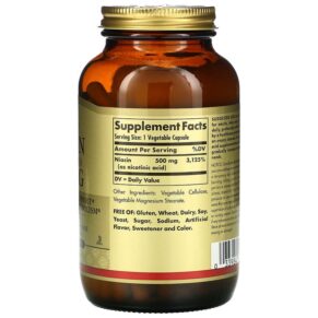 Thực phẩm bổ sung Solgar Vitamin B3 (Niacin) 500 mg 250 Vegetable Capsules 033984018525