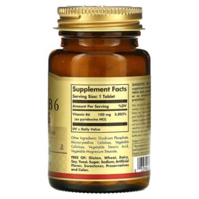 Thực phẩm bổ sung Solgar Vitamin B6 100 mg 100 Tablets 033984031203