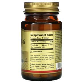 Thực phẩm bổ sung Solgar Vitamin B6 25 mg 100 Tablets 033984030824