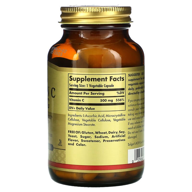Solgar Vitamin C 500 mg 100 Vegetable Capsules 2 Thực phẩm bổ sung Solgar Vitamin C 500 mg 100 Vegetable Capsules 033984032606