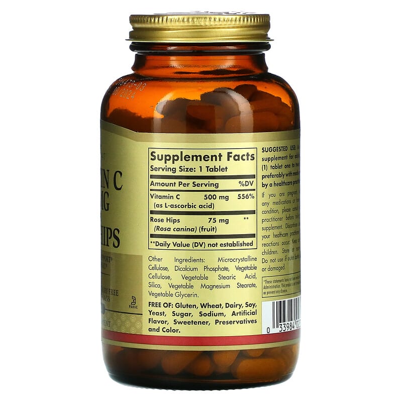 Solgar Vitamin C with Rose Hips 500 mg 250 Tablets 2 Thực phẩm bổ sung Solgar Vitamin C with Rose Hips 500 mg 250 Tablets 033984023819