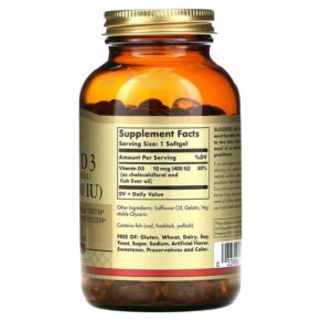 Thực phẩm bổ sung Solgar Vitamin D3 10 mcg (400 IU) 250 Softgels 033984033214