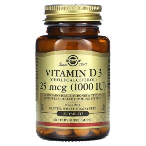 Thực phẩm chức năng Solgar Vitamin D3 25 mcg (1.000 IU) 180 Tablets 033984033115