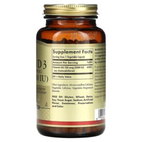 Thực phẩm bổ sung Solgar Vitamin D3 (Cholecalciferol) 125 mcg (5.000 IU) 240 Vegetable Capsules 033984033146