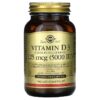 Thực phẩm chức năng Solgar Vitamin D3 (Cholecalciferol) 125 mcg (5000 IU) 120 Vegetable Capsules 033984033139