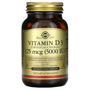 Thực phẩm chức năng Solgar Vitamin D3 (Cholecalciferol) 125 mcg (5000 IU) 120 Vegetable Capsules 033984033139