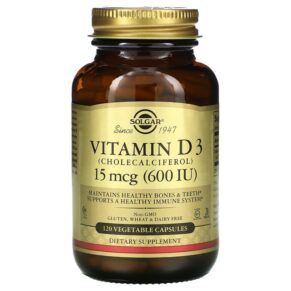 Thực phẩm chức năng Solgar Vitamin D3 (Cholecalciferol) 15 mcg (600 IU) 120 Vegetable Capsules 033984033191