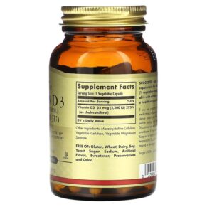 Thực phẩm bổ sung Solgar Vitamin D3 (Cholecalciferol) 55 mcg (2.200 IU) 100 Vegetable Capsules 033984033177