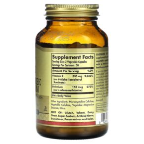 Thực phẩm bổ sung Solgar Vitamin Dry E with Yeast Free Selenium 100 Vegetable Capsules 033984033511