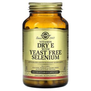 Thực phẩm chức năng Solgar Vitamin Dry E with Yeast Free Selenium 100 Vegetable Capsules 033984033511