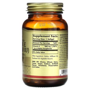 Thực phẩm bổ sung Solgar Vitamin E Naturally Sourced 268 mg (400 IU) 100 Softgels 033984035218