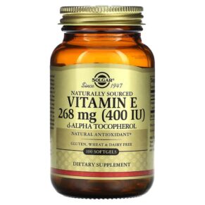 Thực phẩm chức năng Solgar Vitamin E Naturally Sourced 268 mg (400 IU) 100 Softgels 033984035218