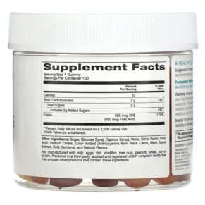 Thực phẩm bổ sung Solumeve Folic Acid Gummies Gelatin Free Assorted Flavors 100 Vegetarian Gummies 898220014385