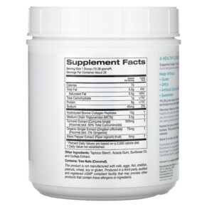 Thực phẩm bổ sung Solumeve Hydrolyzed Collagen Peptides with Turmeric MCT and Ginger 14 oz (400 g) 898220018284