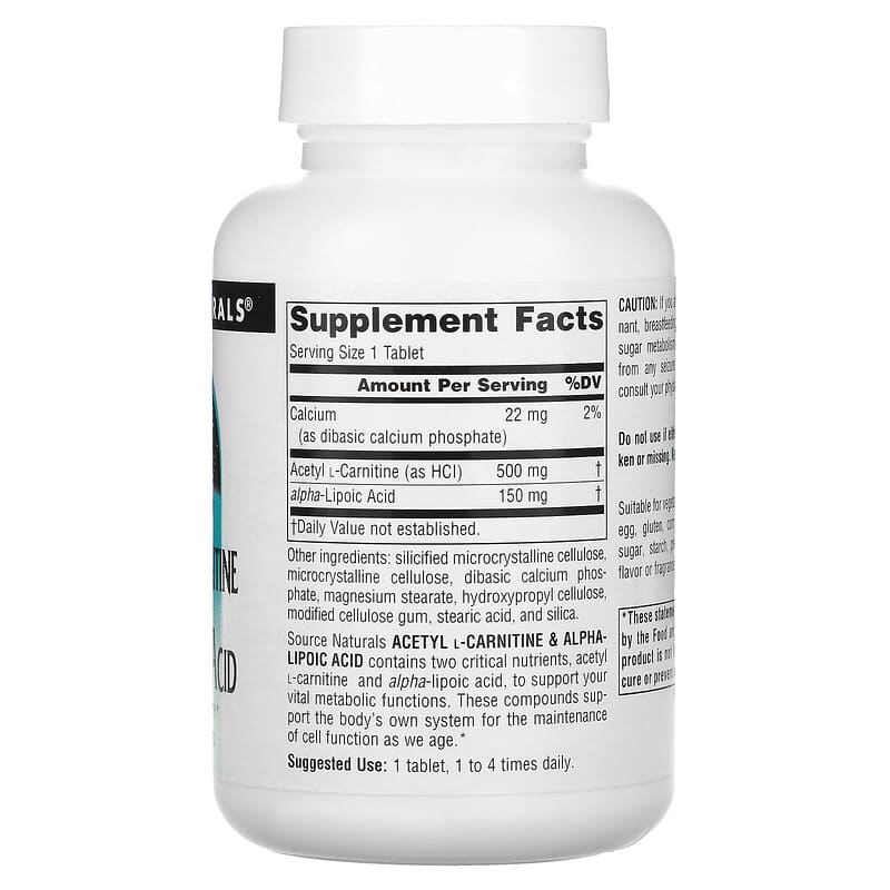 Source Naturals Acetyl L-Carnitine & Alpha-Lipoic Acid 650 mg 60 Tablets 2 Thực phẩm bổ sung Source Naturals Acetyl L-Carnitine & Alpha-Lipoic Acid 650 mg 60 Tablets 021078017998