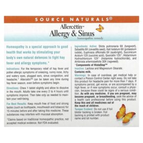 Thực phẩm bổ sung Source Naturals Allercetin Allergy & Sinus 48 Homeopathic Tablets 021078011965
