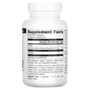 Thực phẩm bổ sung Source Naturals L-Arginine Free Form 500 mg 100 Capsules 021078016878