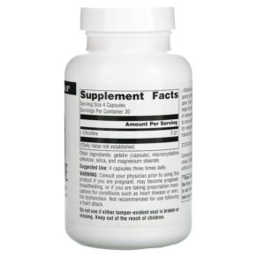Thực phẩm bổ sung Source Naturals L-Citrulline 125 mg 120 Capsules 021078020059