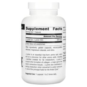 Thực phẩm bổ sung Source Naturals L-Lysine 500 mg 200 Capsules 021078015987