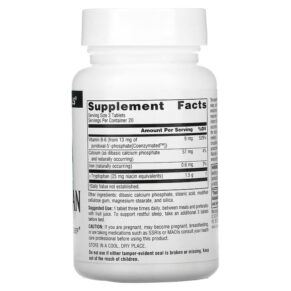 Thực phẩm bổ sung Source Naturals L-Tryptophan with Coenzyme B-6 500 mg 60 Tablets 021078019879