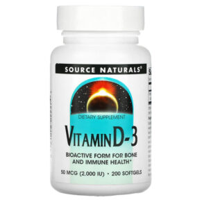 Thực phẩm chức năng Source Naturals Vitamin D-3 50 mcg (2.000 IU) 200 Softgels 021078022374
