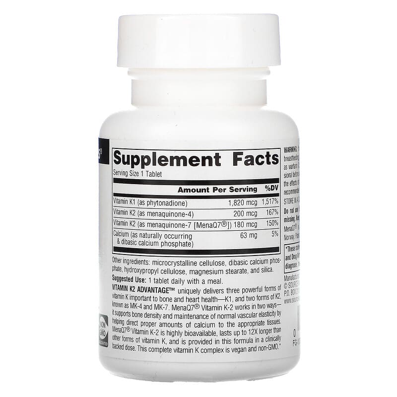 Source Naturals Vitamin K2 Advantage 2.200 mcg 60 Tablets 2 Thực phẩm bổ sung Source Naturals Vitamin K2 Advantage 2.200 mcg 60 Tablets 021078027102