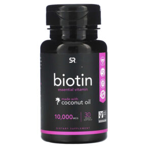 Thực phẩm chức năng Sports Research Biotin with Coconut Oil 10.000 mcg 30 Veggie Softgels 023249011385