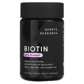Thực phẩm chức năng Sports Research Biotin with Coconut Oil 5.000 mcg 120 Veggie Softgels 023249090007
