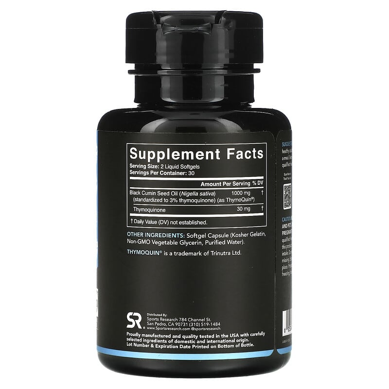 Sports Research Black Cumin Seed Oil 500 mg 60 Softgels 2 Thực phẩm bổ sung Sports Research Black Cumin Seed Oil 500 mg 60 Softgels 023249091554