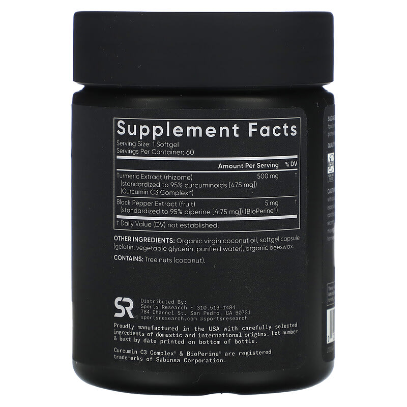 Sports Research C3 Complex Turmeric Curcumin 500 mg 60 Softgels 2 Thực phẩm bổ sung Sports Research C3 Complex Turmeric Curcumin 500 mg 60 Softgels 023249004585
