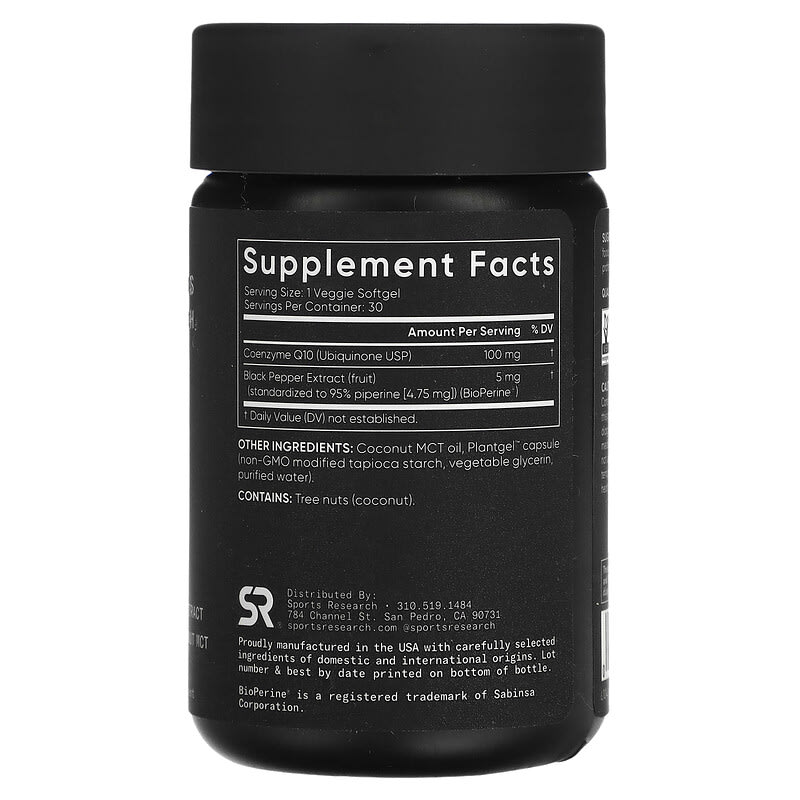 Sports Research CoQ10 USP Grade with Bioperine 100 mg 30 Veggie Softgels 2 Thực phẩm bổ sung Sports Research CoQ10 USP Grade with Bioperine 100 mg 30 Veggie Softgels 023249011415