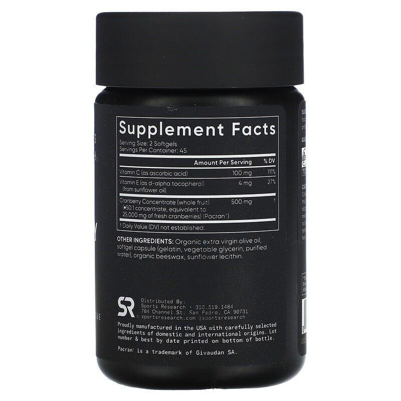 Sports Research Cranberry Fruit Complex 90 Softgels 2 Thực phẩm bổ sung Sports Research Cranberry Fruit Complex 90 Softgels 023249010302