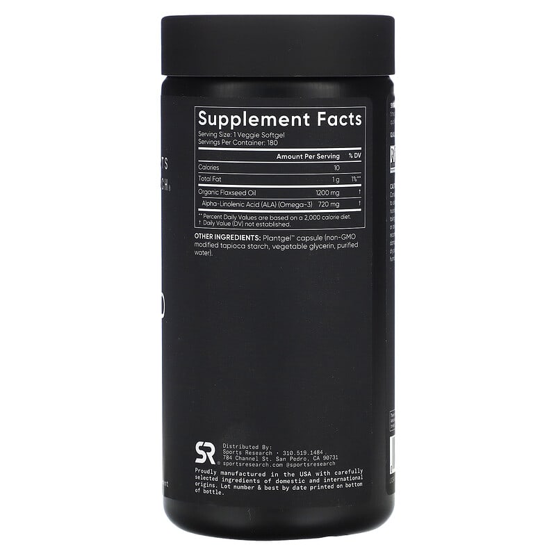 Sports Research Flaxseed Oil 1.200 mg 180 Veggie Softgels 2 Thực phẩm bổ sung Sports Research Flaxseed Oil 1.200 mg 180 Veggie Softgels 023249011255