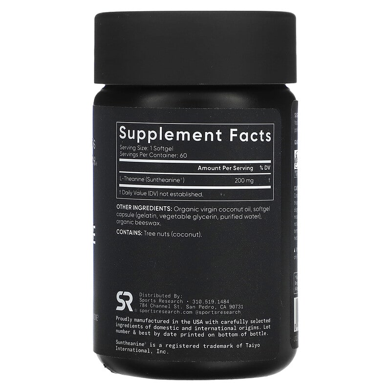 Sports Research L-Theanine Double Strength 200 mg 60 Softgels 2 Thực phẩm bổ sung Sports Research L-Theanine Double Strength 200 mg 60 Softgels 023249010173