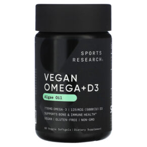 Thực phẩm chức năng Sports Research Vegan Omega + D3 60 Veggie Softgels 023249091585