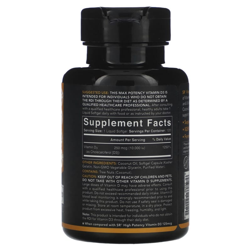 Sports Research Vitamin D3 250 mcg (10.000 IU) 120 Softgels 2 Thực phẩm bổ sung Sports Research Vitamin D3 250 mcg (10.000 IU) 120 Softgels 023249090120