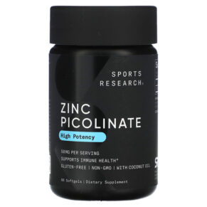 Thực phẩm chức năng Sports Research Zinc Picolinate High Potency 50 mg 60 Softgels 023249090106